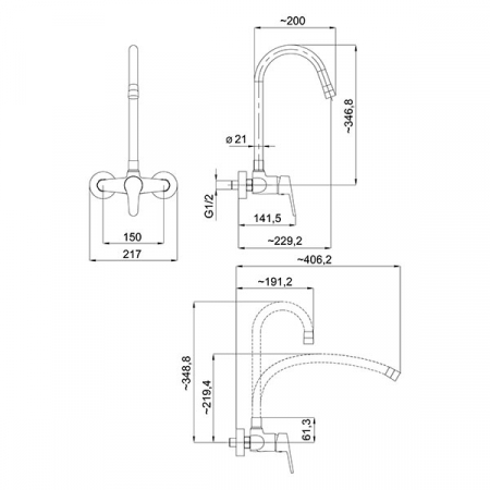 Iris New - baterie perete lavoar/spălător cu pipă flexibilă, crom-gri [1]