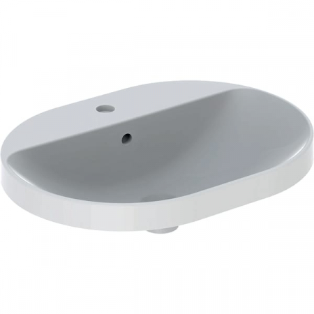 Obiecte sanitare - LAVOAR ÎNCORPORAT GEBERIT VARIFORM, ELIPTIC, CU BANC CU ORIFICII DE ROBINET B-60CM, T-45CM, PREAPLIN VIZIBIL, GLAZURAT ALB