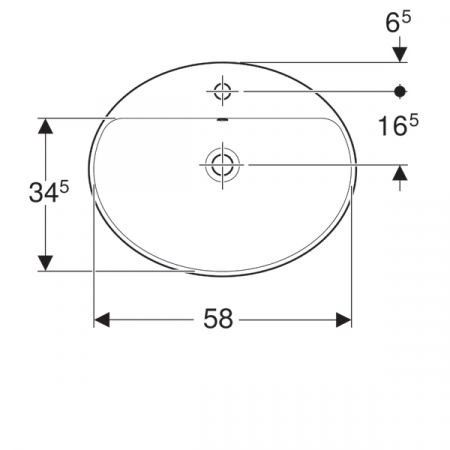 LAVOAR ÎNCORPORAT GEBERIT VARIFORM, OVAL, CU BANC CU ORIFICII DE ROBINET B-60CM, T-48CM, PREAPLIN VIZIBIL, GLAZURAT ALB [2]