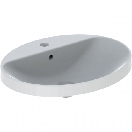 Obiecte sanitare - LAVOAR ÎNCORPORAT GEBERIT VARIFORM, OVAL, CU BANC CU ORIFICII DE ROBINET B-60CM, T-48CM, PREAPLIN VIZIBIL, GLAZURAT ALB