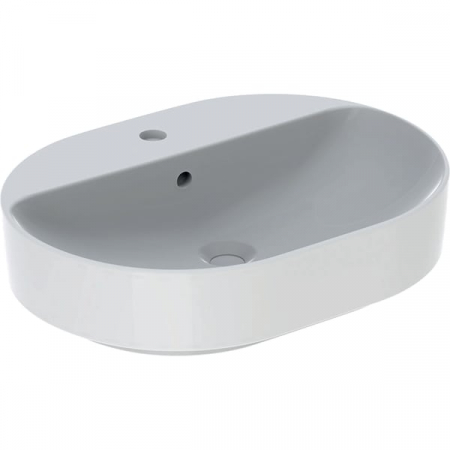 Obiecte sanitare - LAVOAR PE BLAT GEBERIT VARIFORM, ELIPTIC, CU BANC CU ORIFICII DE ROBINET B-60CM,T-45CM,PREAPLIN VIZIBIL, ALB