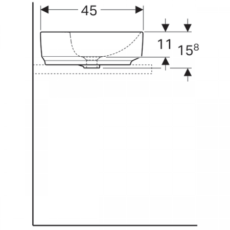 LAVOAR PE BLAT GEBERIT VARIFORM, ELIPTIC, CU BANC CU ORIFICII DE ROBINET B-60CM,T-45CM,PREAPLIN VIZIBIL, ALB [3]