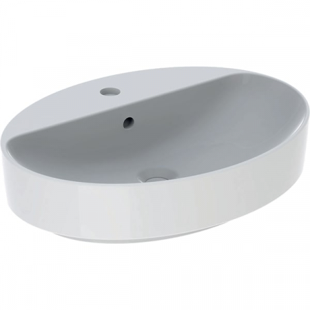 Obiecte sanitare - LAVOAR PE BLAT GEBERIT VARIFORM, OVAL, CU BANC CU ORIFICII DE ROBINET B-60CM,T-45CM, PREAPLIN VIZIBIL, ALB