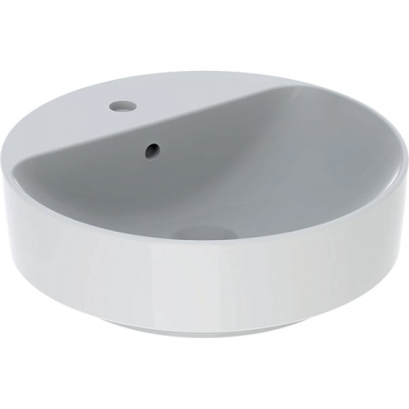 Obiecte sanitare - LAVOAR PE BLAT GEBERIT VARIFORM, ROTUND, CU BANC CU ORIFICII DE ROBINET D-45CM, PREAPLIN VIZIBIL, ALB