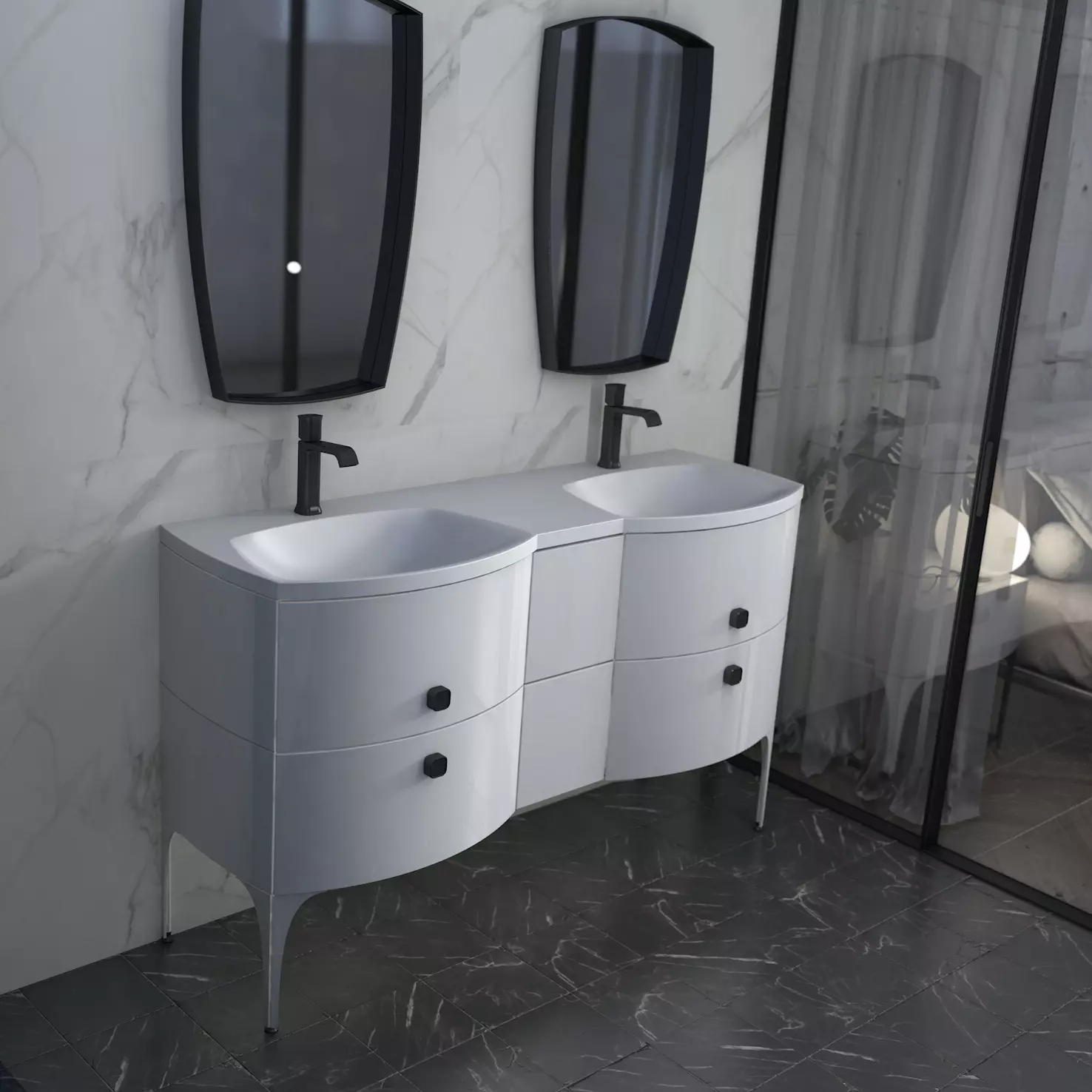 Set mobilier Oristo Louis alb cu lavoar 62 cm , 2 sertare [2]