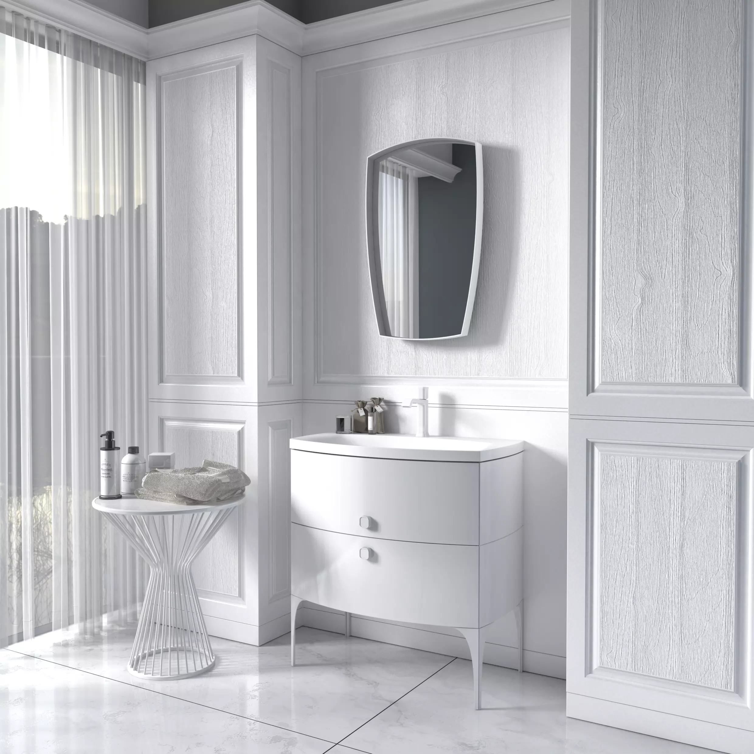 Seturi mobilier + lavoare - Set mobilier Oristo Louis alb cu lavoar 62 cm , 2 sertare