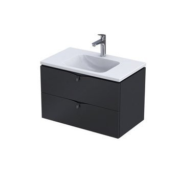 Seturi mobilier + lavoare - Mobilier Siena 80 cm , 2 sertare , negru mat