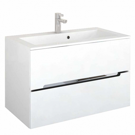 Seturi mobilier + lavoare - Set mobilier suspendat Oristo Silver 90cm,2 sertare,alb lucios