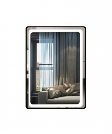 OGLINDA BAIE CU ILUMINARE LED,DEZABURIRE SI RAMA  ALUMINIU NEGRU, 60X80 CM [1]