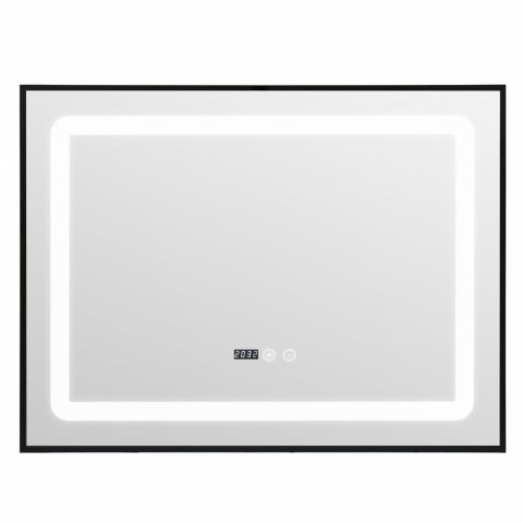 Oglinda baie Led  80x60 cm, dezaburire, ceas si buton touch. Rama negru mat [1]