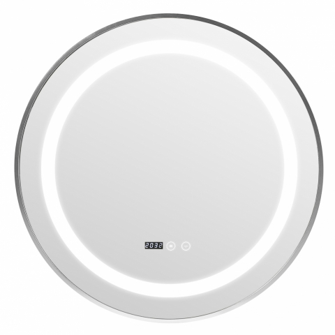 Oglinda Baie Led Rotunda 70x70 , Dezaburire , Ceas si Buton Touch.Rama Aluminiu [1]