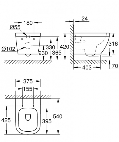 Set rezervor Grohe Rapid SL cu clapeta Skate Air crom+Vas wc suspendat Grohe Euro Ceramic Rimless 54x37 cm+ Capac wc Grohe Euro Ceramic cu inchidere normala [5]