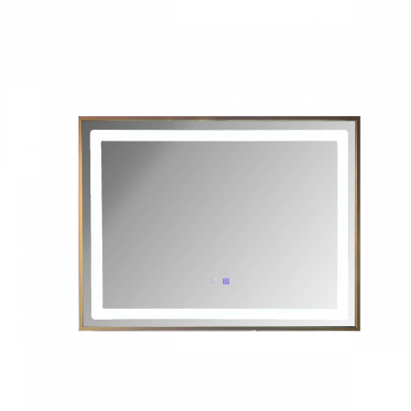 Reduceri - Oglinda baie LED cu rama aluminiu, sistem dezaburire si senzor touch, brushed bronze, 80x60  cm