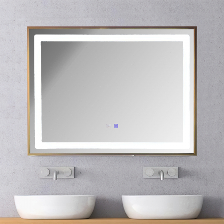 Oglinda baie LED cu rama aluminiu, sistem dezaburire si senzor touch, brushed bronze, 80x60  cm [3]