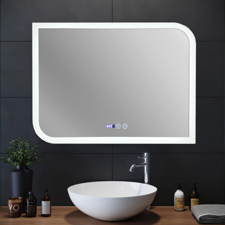 Oglinzi baie si corpuri iluminat - Oglinda baie 80X60 cm cu sistem dezaburire,termometru, ceas si buton touch.