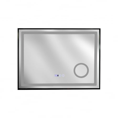 Oglinda baie cu iluminare led,rama aluminiu negru,dezaburire,ceas,termometru si lupa, 100x70 cm [1]