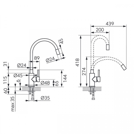 Zumba Inox - baterie stativă bucătărie cu pipă flexibilă, gri-argintiu [1]