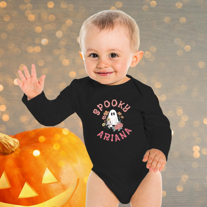 Body bebe din bumbac pentru Halloween, personalizat cu nume si fantoma [2]