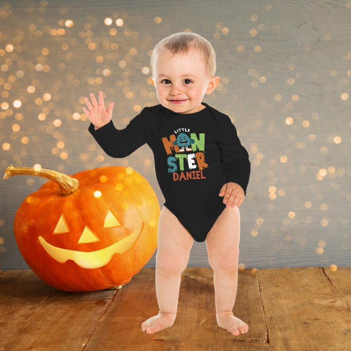 Body bebe din bumbac pentru Halloween, personalizat cu nume si Little Monster [3]