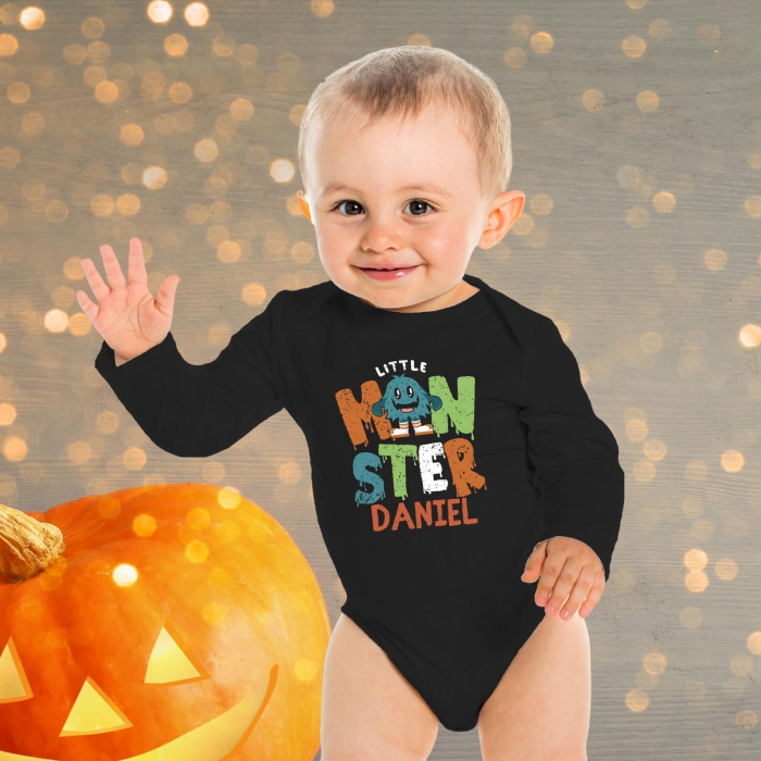 Body bebe din bumbac pentru Halloween, personalizat cu nume si Little Monster [2]
