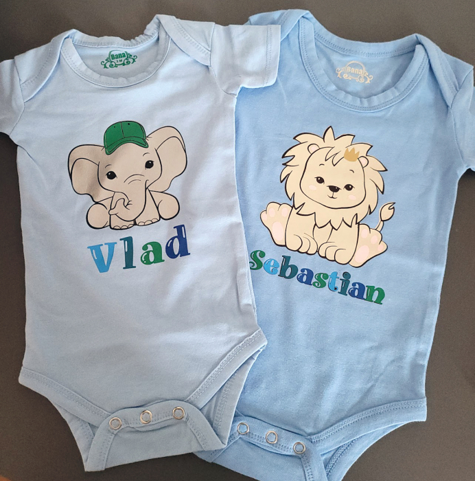 Body bebe personalizat din bumbac, pentru baietel, cu nume si elefant [3]