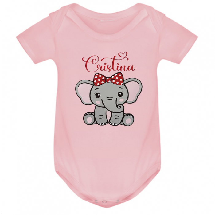 Body bebe personalizat din bumbac, pentru fetita cu elefantel si nume [3]