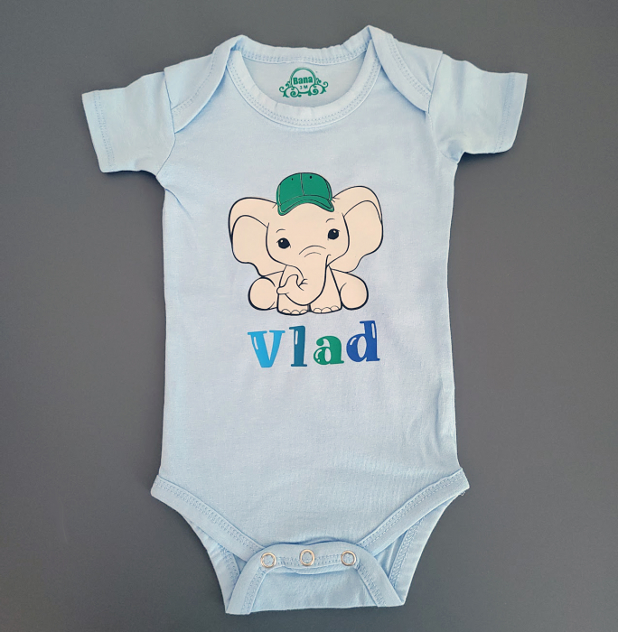 Body bebe personalizat din bumbac, pentru baietel, cu nume si elefant [2]