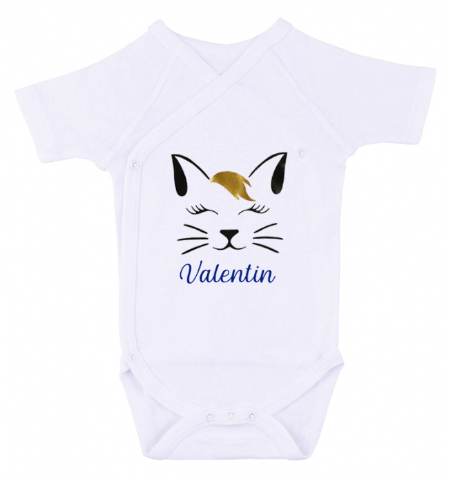 Body bebe personalizat din bumbac, pentru baietel, cu nume si pisicuta, cadou pentru nou nascuti [2]