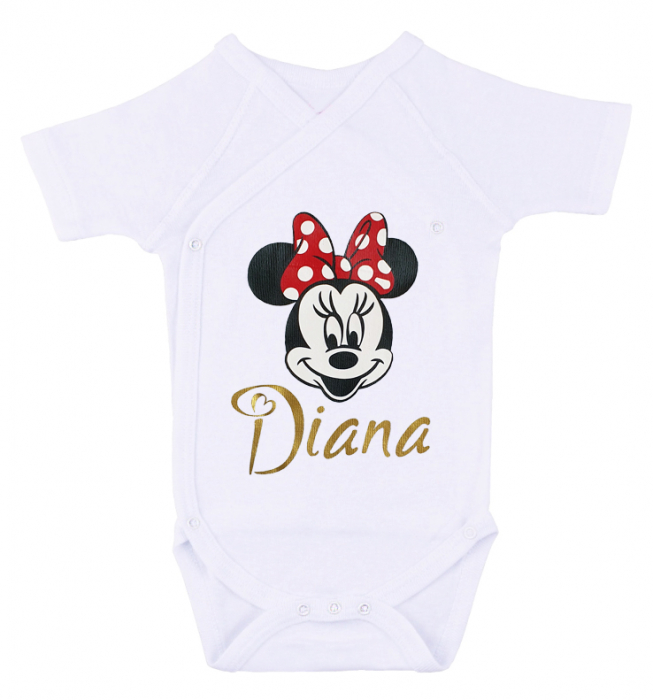 Body bebe personalizat din bumbac, pentru fetita cu nume si Minnie, cadou pentru nou nascuti  [1]