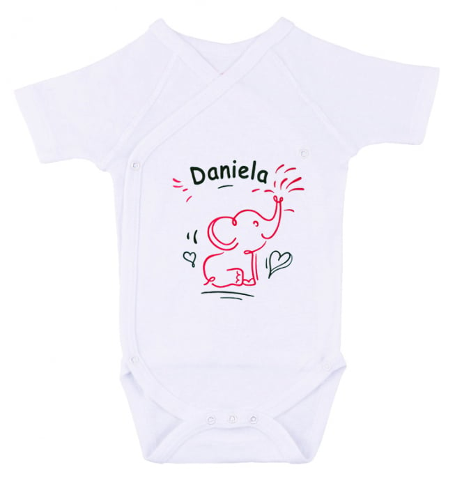 Body bebe personalizat din bumbac, pentru fetita sau baietel, cu nume si elefant, cadou pentru nou nascuti [1]