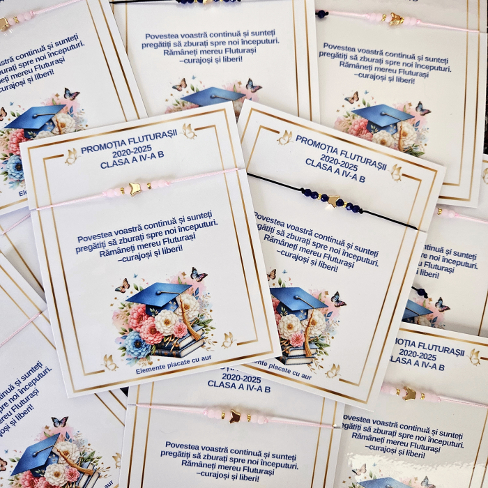 Brățară Absolvire Fete sau Băieți,cu fluturaș Placat cu aur, Mărgele Colorate, Șnur Ajustabil, Personalizată cu Clasa și Promoția [4]