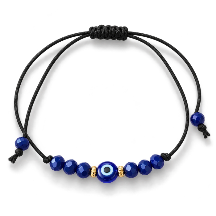 Brățară Evil Eye cu Ochi Protector Albastru, Cristale Albastre și Șnur Negru [4]