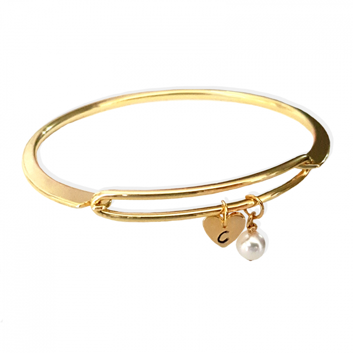 Bratara bangle placata cu aur, fixa, personalizata, cu inimioara gravata cu o initiala [2]