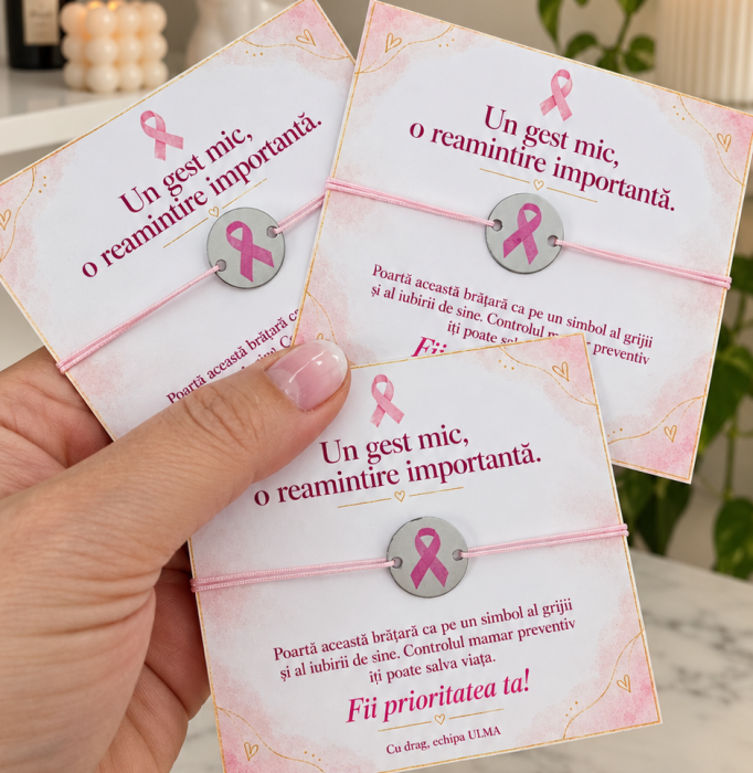 Bratara banut cu fundita roz, cancer awareness, cu snur ajustabil simplu [4]