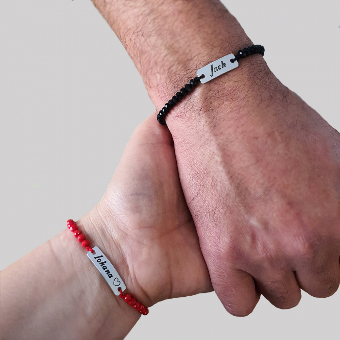 Bratara barbateasca personalizata cu nume, margele din cristal negre si snur ajustabil [4]