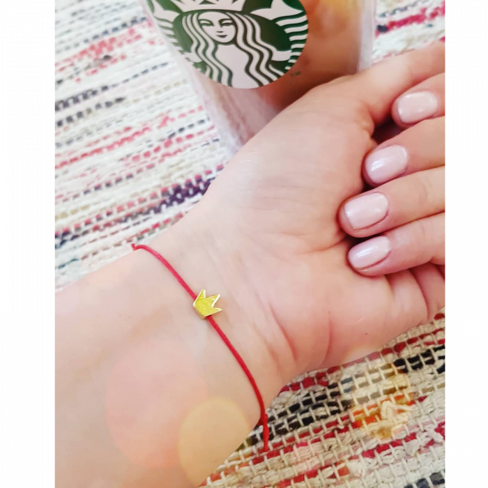Bratara Martisor coronita placata cu aur de 24K, cu snur rosu [4]