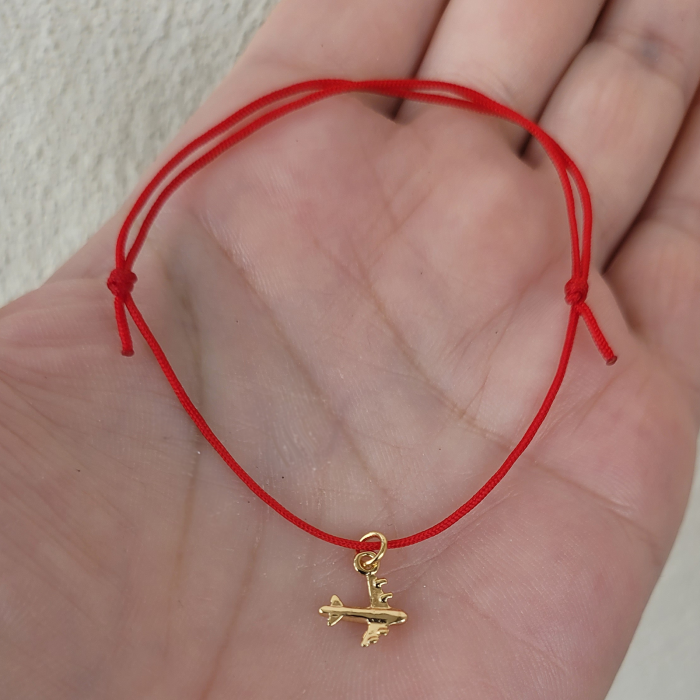 Bratara martisor cu charm avion placat cu aur de 18K, cu snur ajustabil [3]