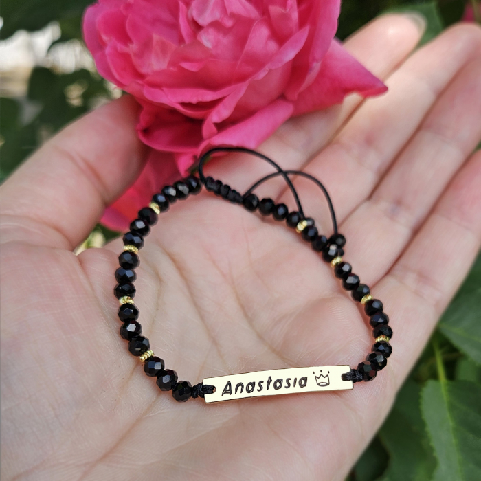 Bratara placata cu aur de 18K personalizata cu nume, cristale negre [2]