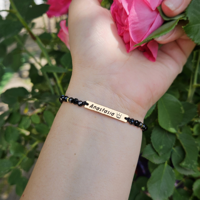 Bratara placata cu aur de 18K personalizata cu nume, cristale negre [3]