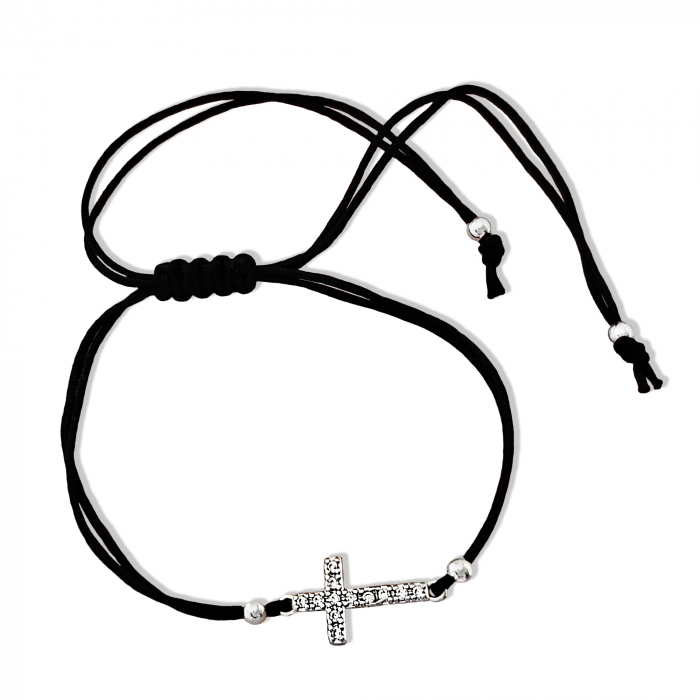 Bratara cu cruciulita placata cu platina si cristale Cubic Zirconia, inchidere macrame [4]