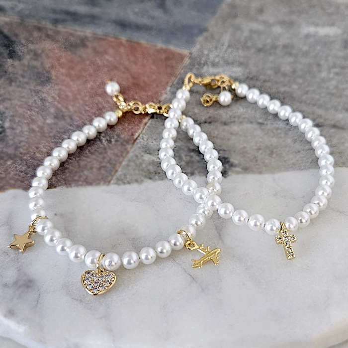 BBrățară cu Perle Albe Shell Pearls și Cruciulita placata cu aur 18K [4]