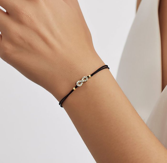 Bratara cu semnul infinitului, cu cristale Cubic Zirconia, placata cu aur, cu snur ajustabil [1]