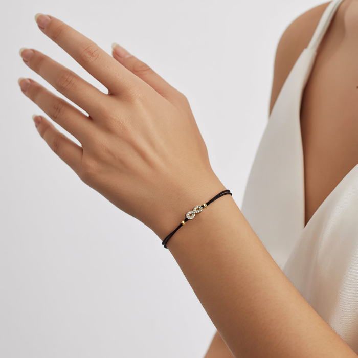 Bratara cu semnul infinitului, cu cristale Cubic Zirconia, placata cu aur, cu snur ajustabil [2]