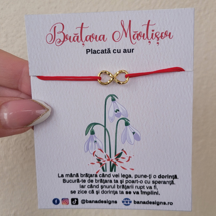 Bratara Martisor cu semnul infinitului placat cu aur, cu snur ajustabil simplu [2]