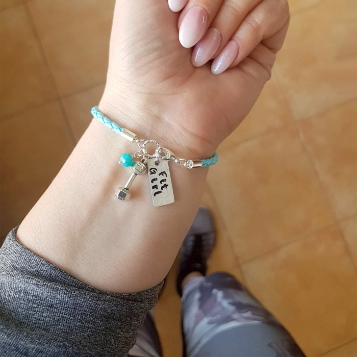 Bratara Fit Girl, cu gantera si snur impletit, imitatie piele [2]