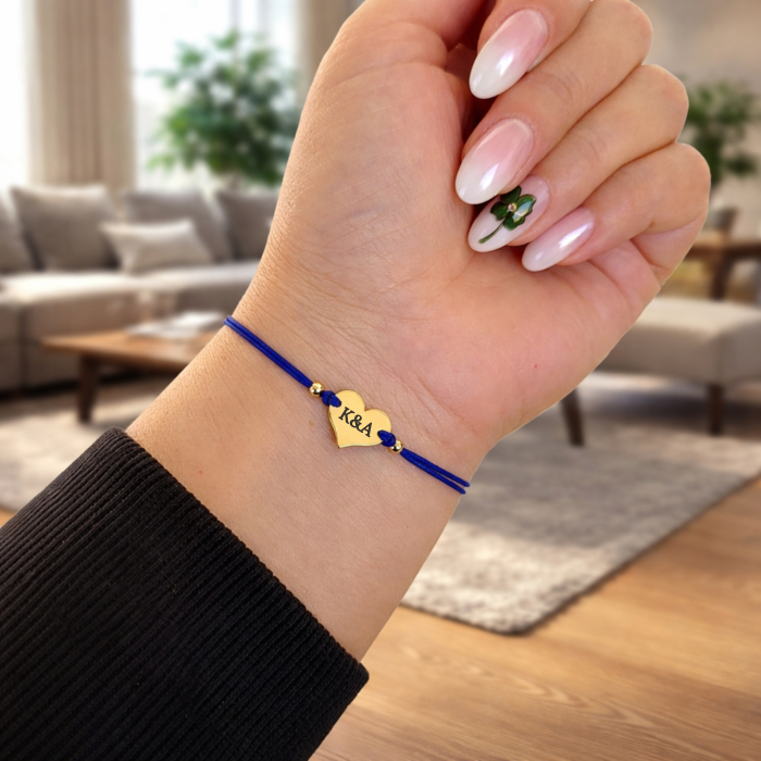 Bratara inima placata cu aur de 18 K gravata cu initiala si snur ajustabil [2]