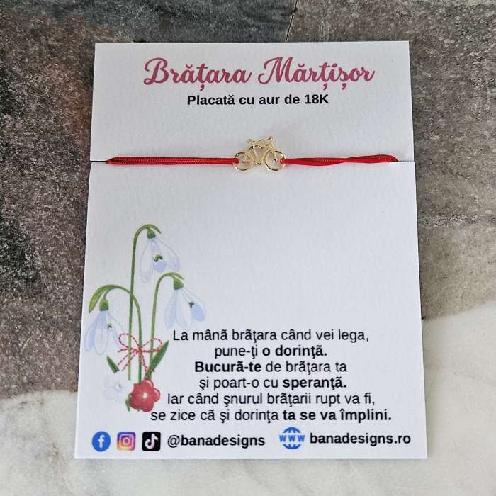 Bratara martisor placata cu aur de 18K, cu charm bicicleta [2]