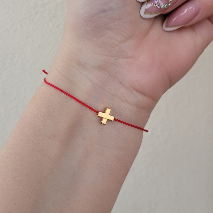 Bratara magica cu charm cruciulita placat cu aur, bratara norocoasa, cu snur ajustabil, culoare la alegere [2]