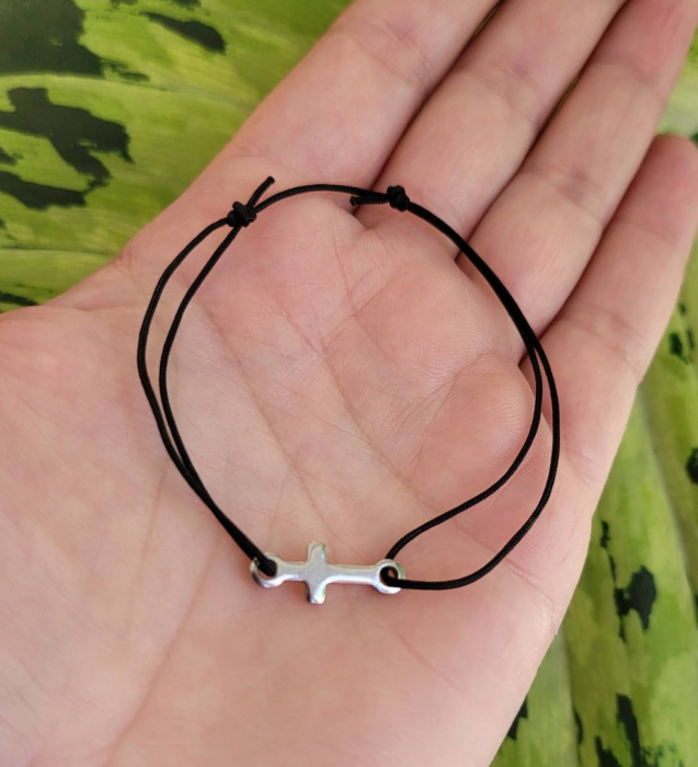 Bratara cu charm cruciulita din inox, bratara norocoasa, cu snur ajustabil, culoare la alegere. [4]
