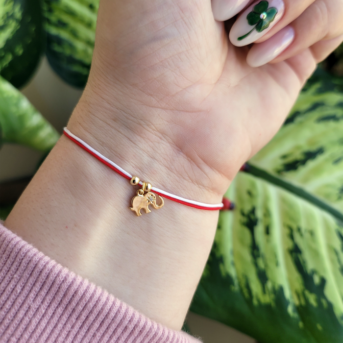 Bratara magica cu charm elefant placat cu aur si snur dublu ajustabil [3]